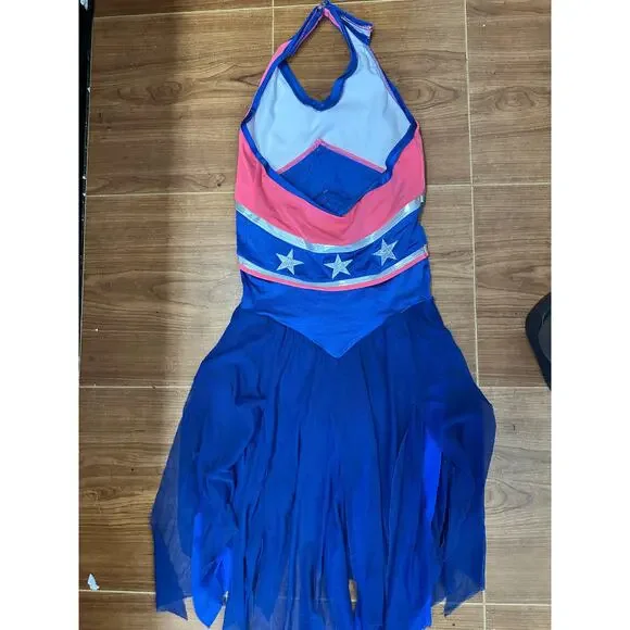 Dance Costume Medium Adult Blue The Line Up Jazz Lyrical Dress Metallic - Picture 3 of 4
